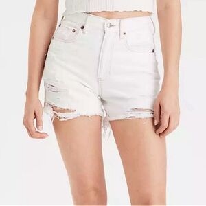 American Eagle White Denim 90’s Boyfriend Distressed Jean Shorts Size 2